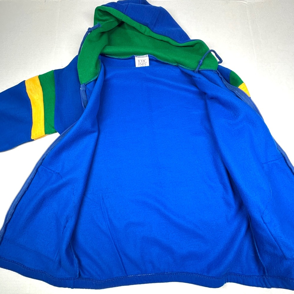 VTG 80s Topic Knits Zip Up Hoodie Small Blue Green Yellow Talon USA Brazil EUC - Picture 7 of 10